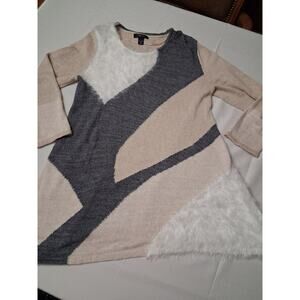 VTG Style & Co Size L Knit Sweater Tunic Dress Long Sleeve Fuzzy Fur Grandma